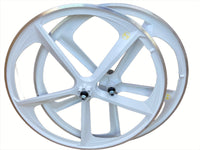 R4 Premium CNC 29″ BMX 5-Spoke Alloy Bicycle Sealed Wheel set, White, CNC for Pad Brakes