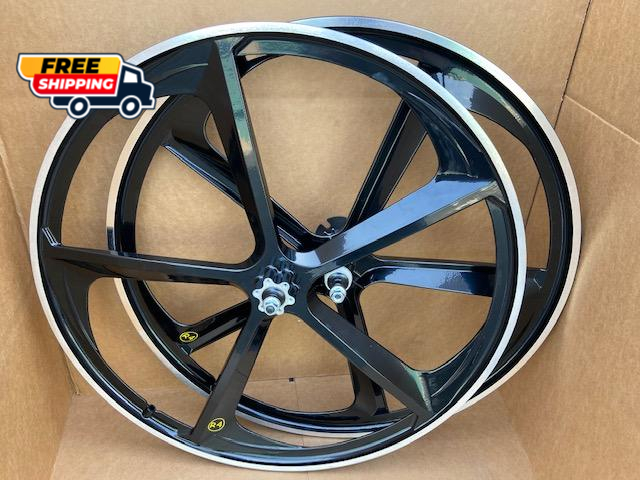 24 CNC BMX Cruiser 5 Spoke Alloy Rims Bicycle Sealed Wheel Set Gloss