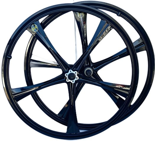 R4 Custom 26″ BMX 5 Spoke Alloy Mag Wheels, Gloss Black