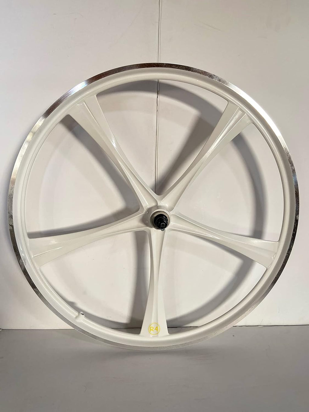 R4 Custom 26″ BMX 5 Spoke Alloy Mag Wheels, CNC Gloss White - R4 Products
