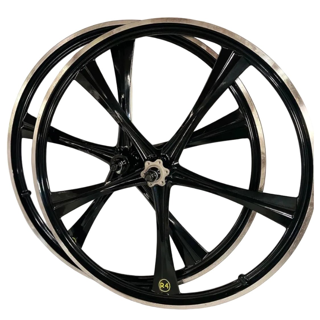 R4 Custom 26″ BMX 5 Spoke Alloy Mag Wheels, CNC Gloss Black - R4 Products
