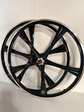 Load image into Gallery viewer, R4 Custom 26″ BMX 5 Spoke Alloy Mag Wheels, CNC Gloss Black
