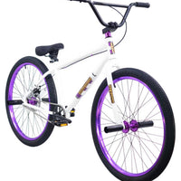 R4 Pro 26" Complete 6061 Aluminum Retro BMX Bicycle Looptail Design White W/ Purple Wheels