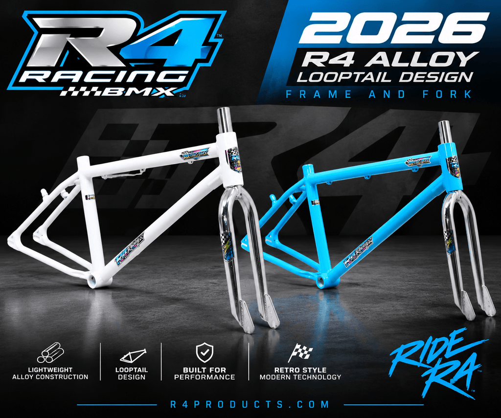 R4 Retro 6061 Aluminum 29" Pro BMX Frame & Chrome Fork, Choose White or Blue. - R4 Products
