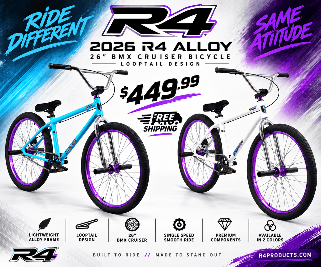 R4 Pro 26" Complete 6061 Aluminum Retro BMX Bicycle Looptail Design, Choose Blue or White. - R4 Products