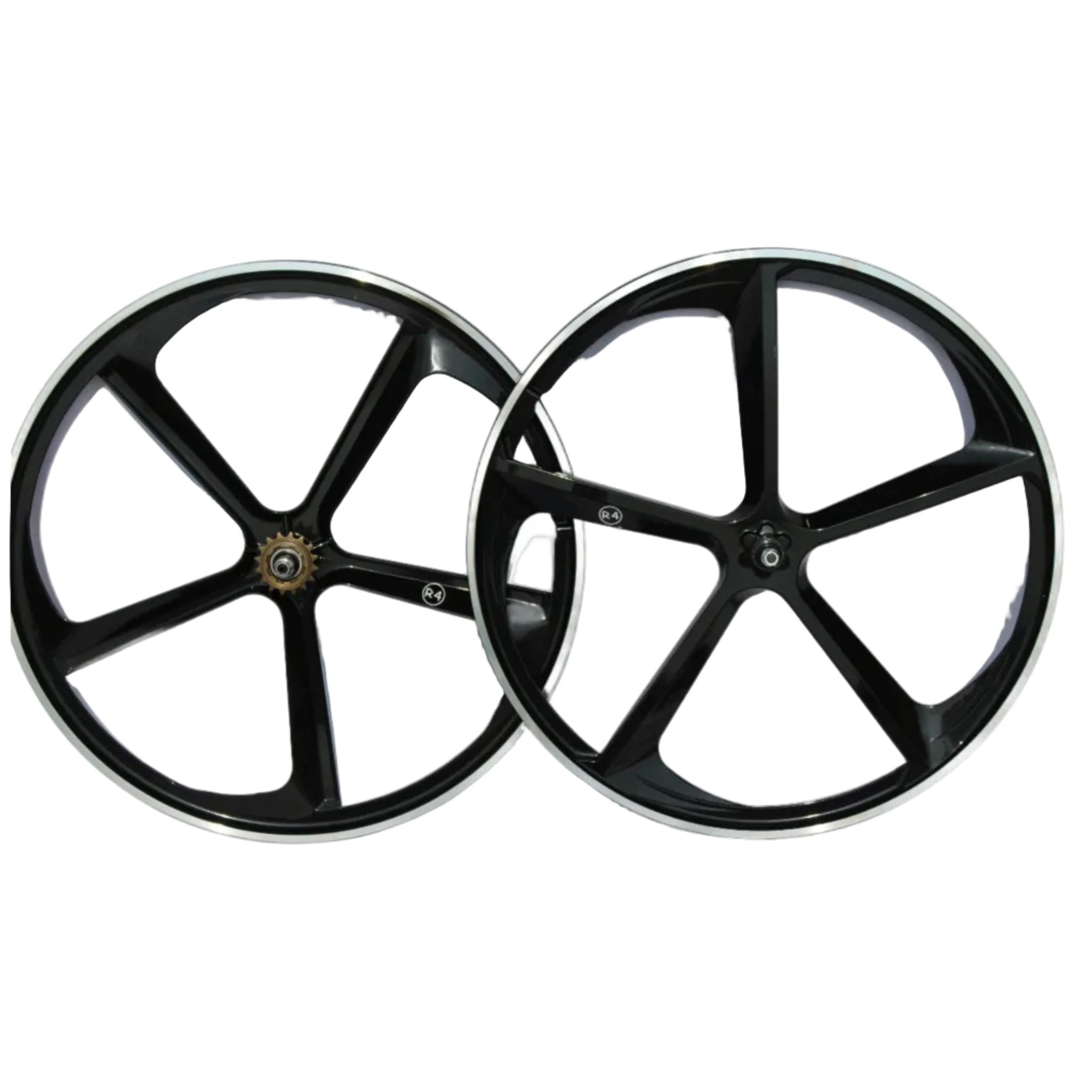 R4 29″ BMX Cruiser 5 - Spoke Alloy Rims Bicycle Sealed Wheel Set, Gloss Black, CNC For Pad Brakes - R4 Products