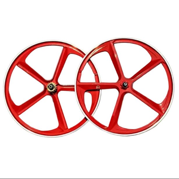 29″ CNC BMX Cruiser 5 - Spoke Alloy Rims Bicycle Sealed Wheel Set, Ferrari Red, CNC for Pad Brakes - R4 Products