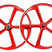 29″ CNC BMX Cruiser 5-Spoke Alloy Rims Bicycle Sealed Wheel Set, Ferrari Red,  CNC for Pad Brakes