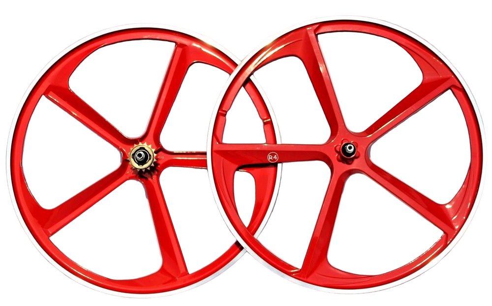 29″ CNC BMX Cruiser 5-Spoke Alloy Rims Bicycle Sealed Wheel Set, Ferrari Red,  CNC for Pad Brakes