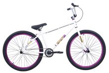 Load image into Gallery viewer, R4 Pro 26&quot; Complete BMX Bicycle, Pegs Included, White or Chrome W/ Purple Wheels
