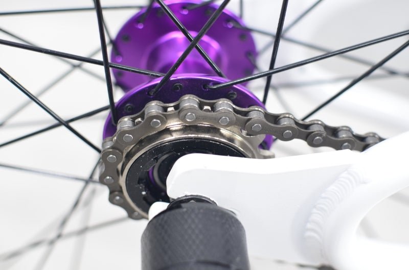 R4 Pro 26" Complete 6061 Aluminum Retro BMX Bicycle Looptail Design White W/ Purple Wheels - R4 Products