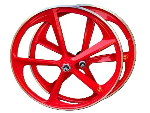 29″ CNC BMX Cruiser 5 - Spoke Alloy Rims Bicycle Sealed Wheel Set, Ferrari Red, CNC for Pad Brakes - R4 Products