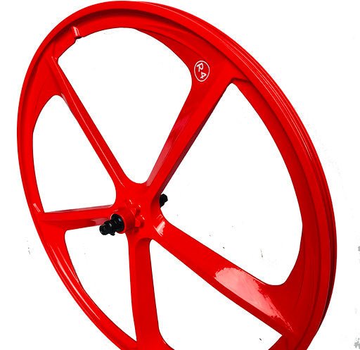 29″ CNC BMX Cruiser 5 - Spoke Alloy Rims Bicycle Sealed Wheel Set, Ferrari Red, Non CNC for Disc Brakes - R4 Products