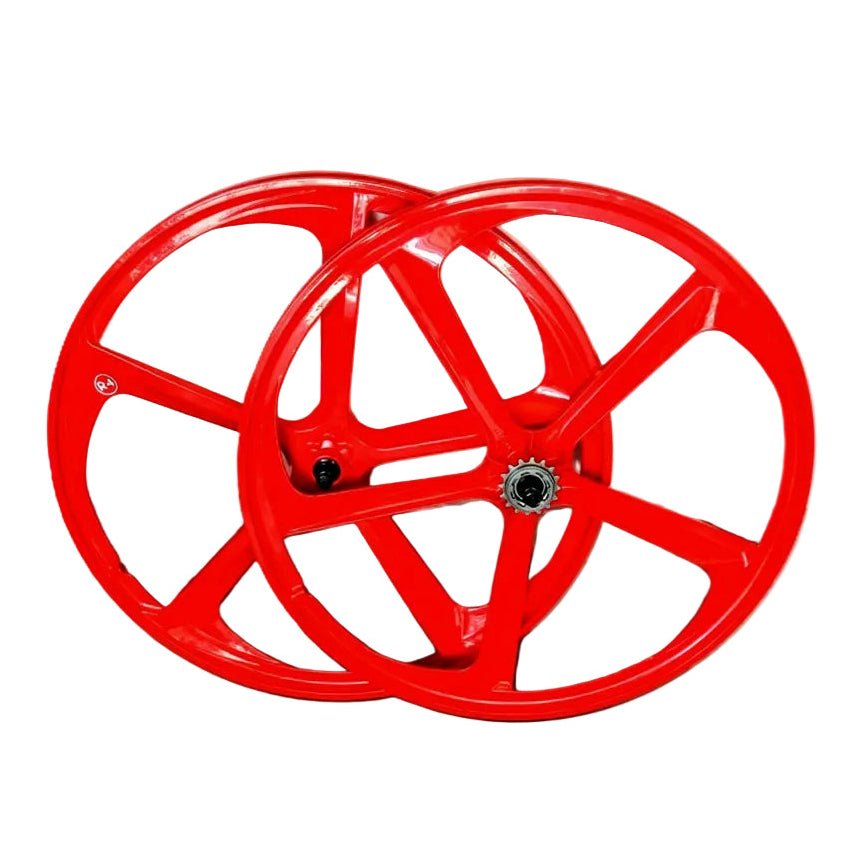 29″ CNC BMX Cruiser 5 - Spoke Alloy Rims Bicycle Sealed Wheel Set, Ferrari Red, Non CNC for Disc Brakes - R4 Products