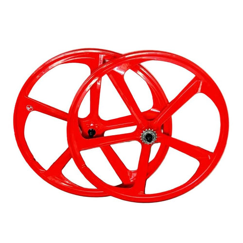 29″ CNC BMX Cruiser 5 - Spoke Alloy Rims Bicycle Sealed Wheel Set, Ferrari Red, Non CNC for Disc Brakes - R4 Products