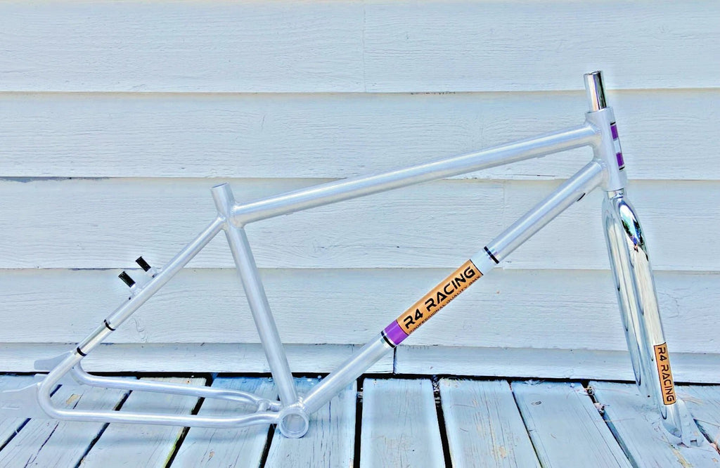 R4 Retro 6061 Aluminum 29" Pro BMX Frame & Chrome Fork, Raw W/ Clear Coat Decals Included - R4 Products