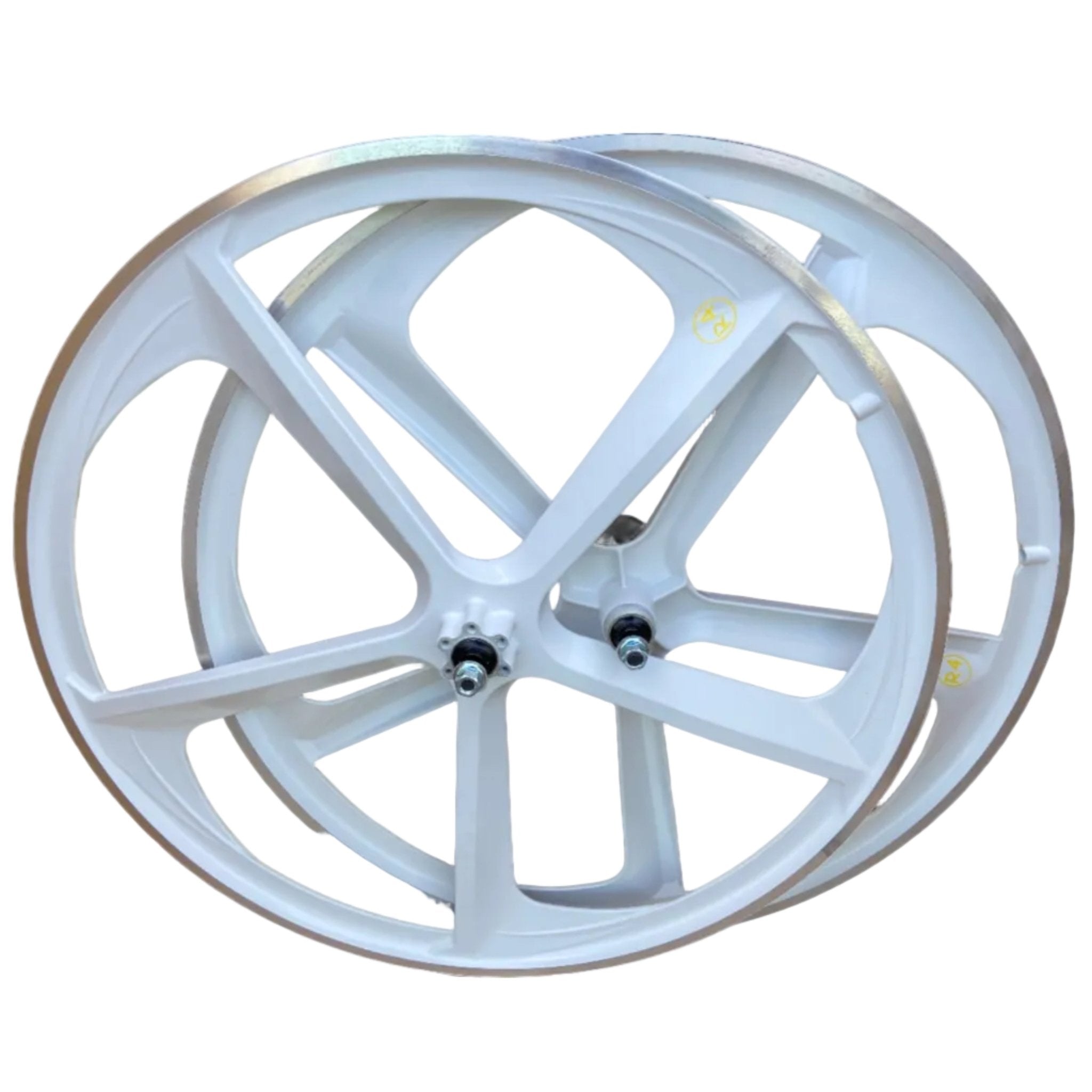 R4 Premium CNC 29″ BMX 5 - Spoke Alloy Bicycle Sealed Wheel set, White, CNC for Pad Brakes - R4 Products