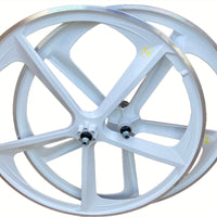 R4 Premium CNC 29″ BMX 5-Spoke Alloy Bicycle Sealed Wheel set, White, CNC for Pad Brakes