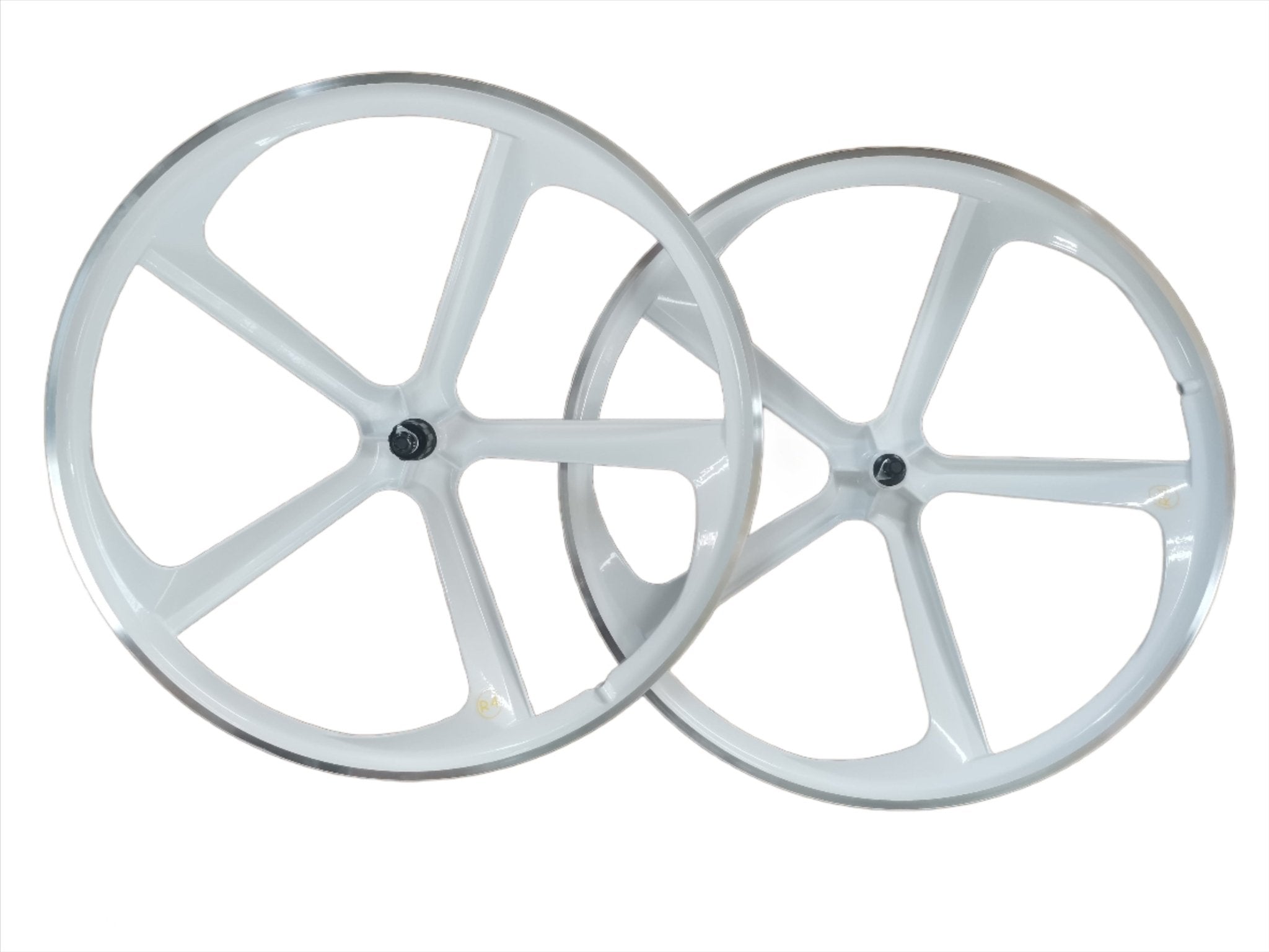 R4 Premium CNC 29″ BMX 5 - Spoke Alloy Bicycle Sealed Wheel set, White, CNC for Pad Brakes - R4 Products