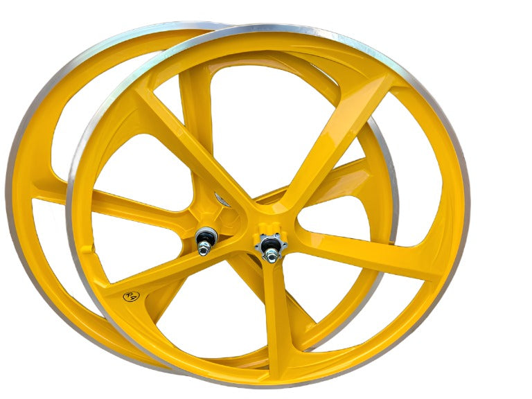 29″ CNC BMX Cruiser 5-Spoke Alloy Rims Bicycle Sealed Wheel Set, Yellow