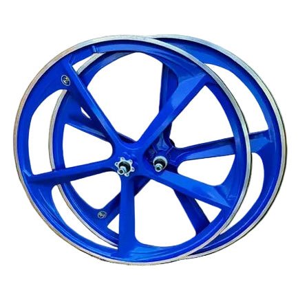 29″ BMX 5 - Spoke CNC Alloy Rims Bicycle Sealed Wheel Set, Blue, CNC for Pad Brakes - R4 Products