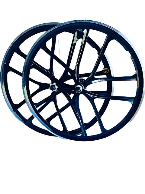 29″ CNC BMX Cruiser 10 Spoke Alloy Rims Bicycle Sealed Wheel Set, Gloss Black