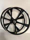 R4 Custom 26″ CNC BMX 5 Spoke Alloy Mag Wheels Complete Set, Gloss Black